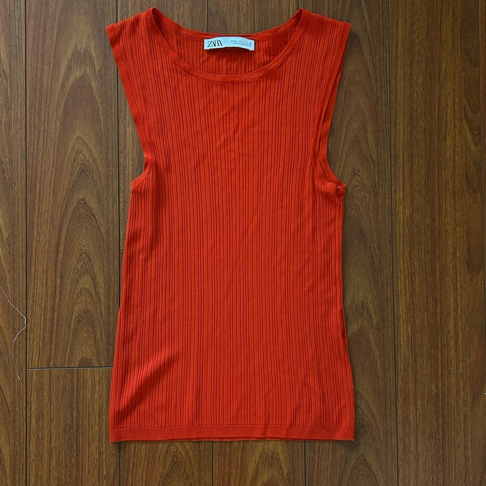 zara red sleeveless top